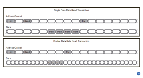 Single data rate and double data rate read transactions