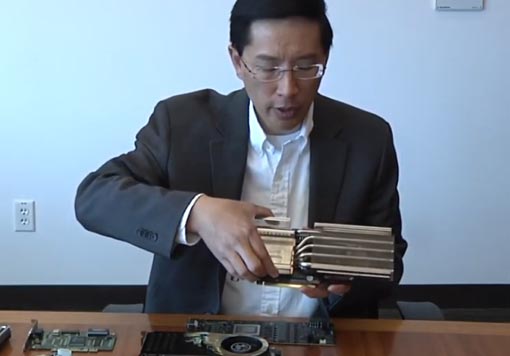 Steve Woo shows a modern graphics card that uses HBM memory 